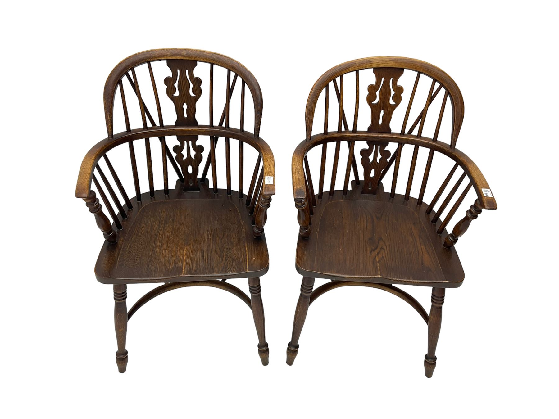 Pair late 20th century oak Windsor elbow chairs - Image 5 of 6