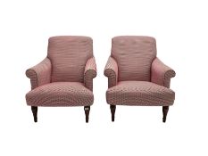 Pair traditional shaped armchairs