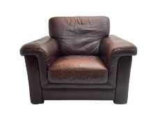 Large armchair upholstered in chocolate brown leather