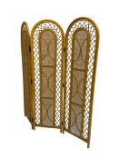 Mid-20th century Franco Albini design bamboo and cane three-panel screen with lattice work