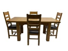 Solid light oak extending dining table