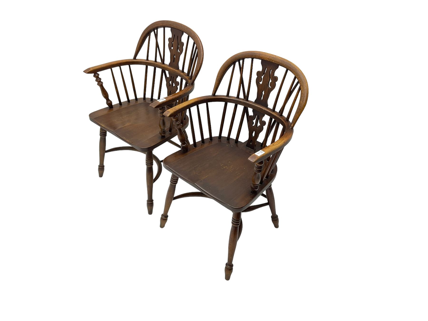 Pair late 20th century oak Windsor elbow chairs - Image 3 of 6