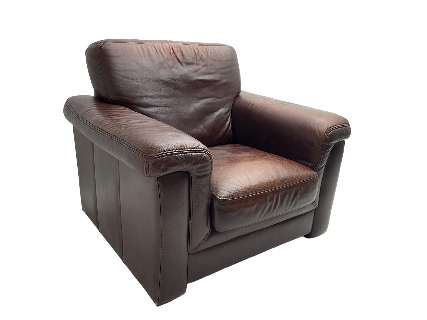 Large armchair upholstered in chocolate brown leather - Image 6 of 6