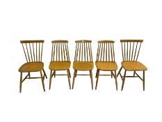 Set five mid 20th century light elm and beech dining chairs