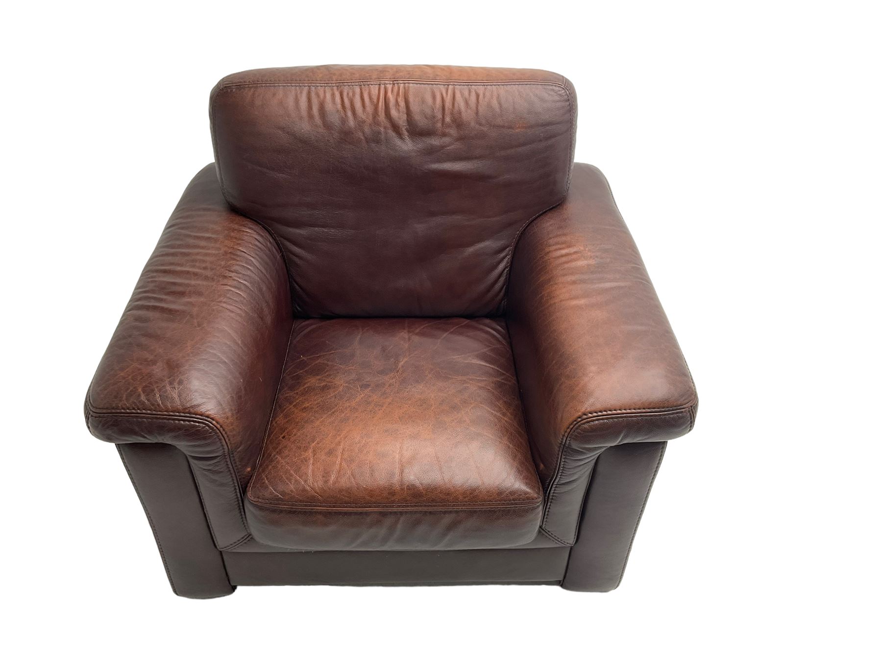 Large armchair upholstered in chocolate brown leather - Image 2 of 6