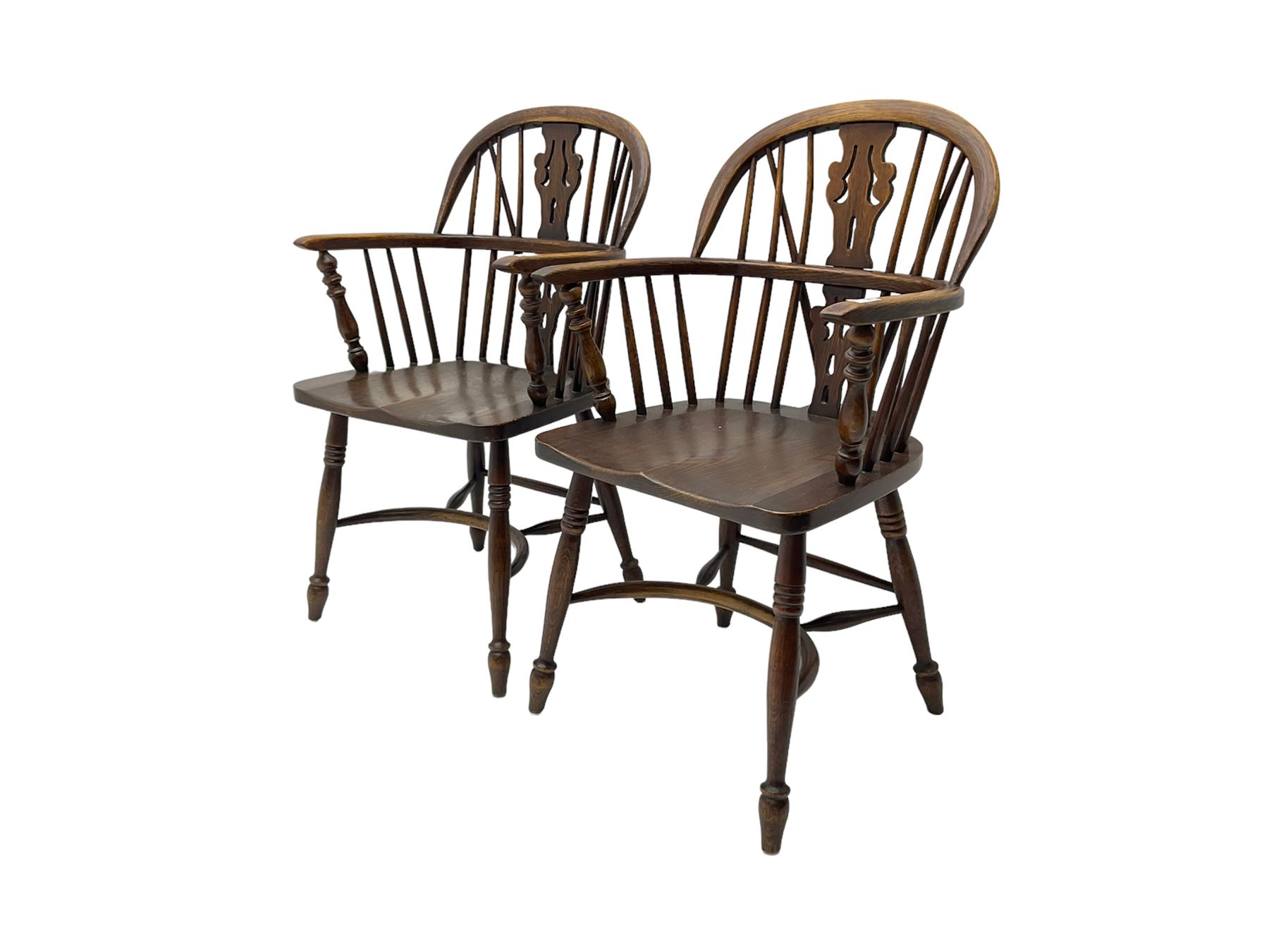 Pair late 20th century oak Windsor elbow chairs - Image 2 of 6