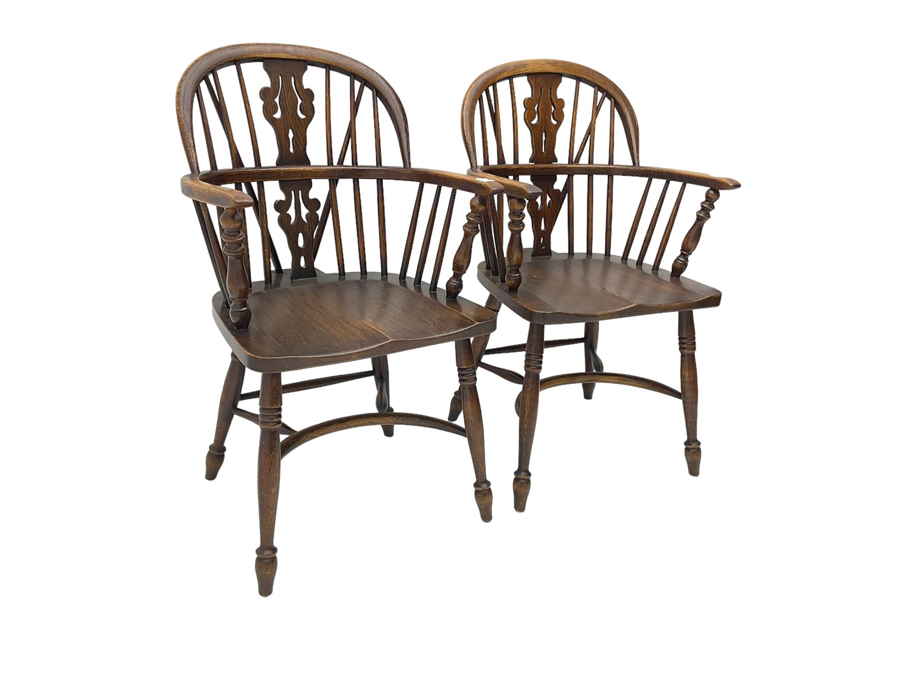 Pair late 20th century oak Windsor elbow chairs - Image 4 of 6