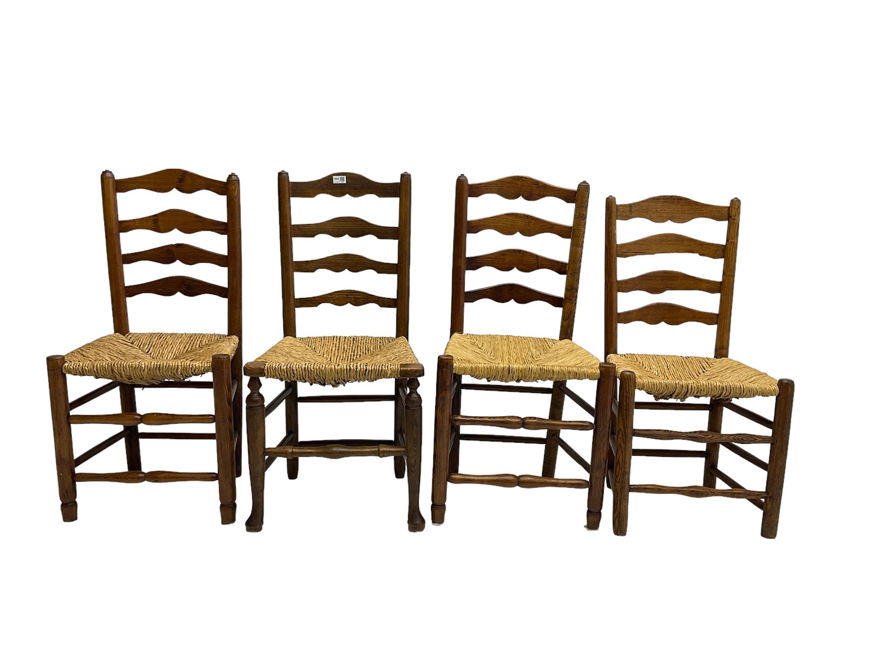 Harlequin set of nine country elm and beech chairs - pair 19th century spindle back carver armchairs - Image 12 of 13