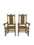 Pair William and Mary design oak armchairs