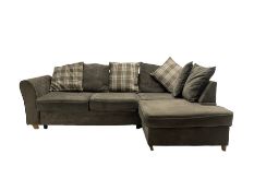 Corner sofa upholstered in grey fabric