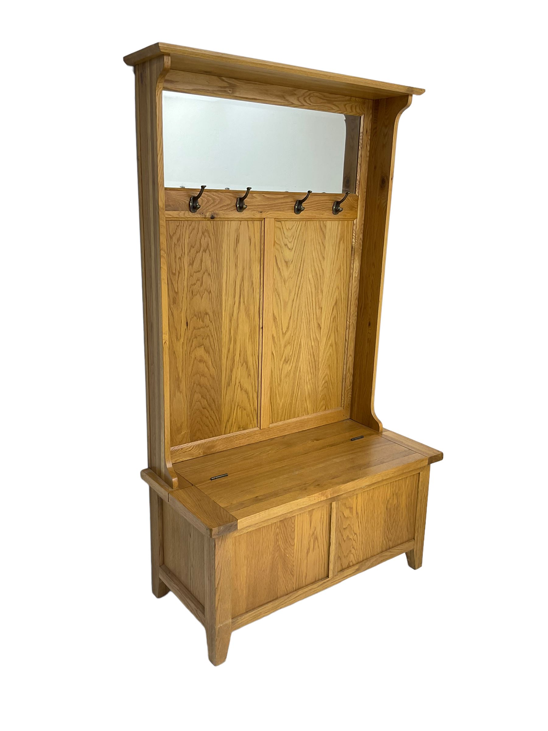 Oak mirror-back hall bench - Image 3 of 5