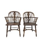 Pair late 20th century oak Windsor elbow chairs