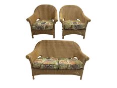 Three-piece 20th century cane conservatory suite - two seat sofa (W145cm D80cm H95cm) and pair match