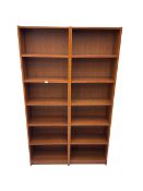 IKEA - pair oak finish open bookcases fitted with five adjustable shelves (60cm x 29cm x 203cm); mat