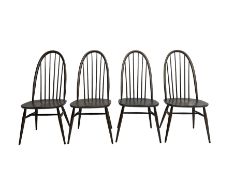 Ercol - set four dark elm 'Quaker Back Windsor Dining Chairs'