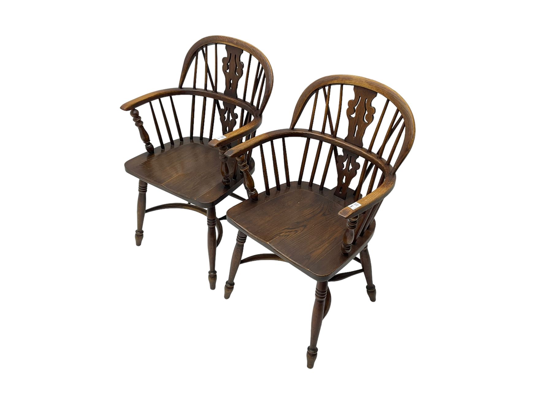 Pair late 20th century oak Windsor elbow chairs - Image 3 of 6