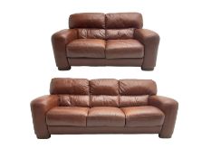 Three seat sofa upholstered in chocolate brown leather