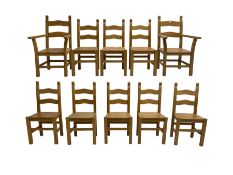 Set ten (8+2) beech dining chairs