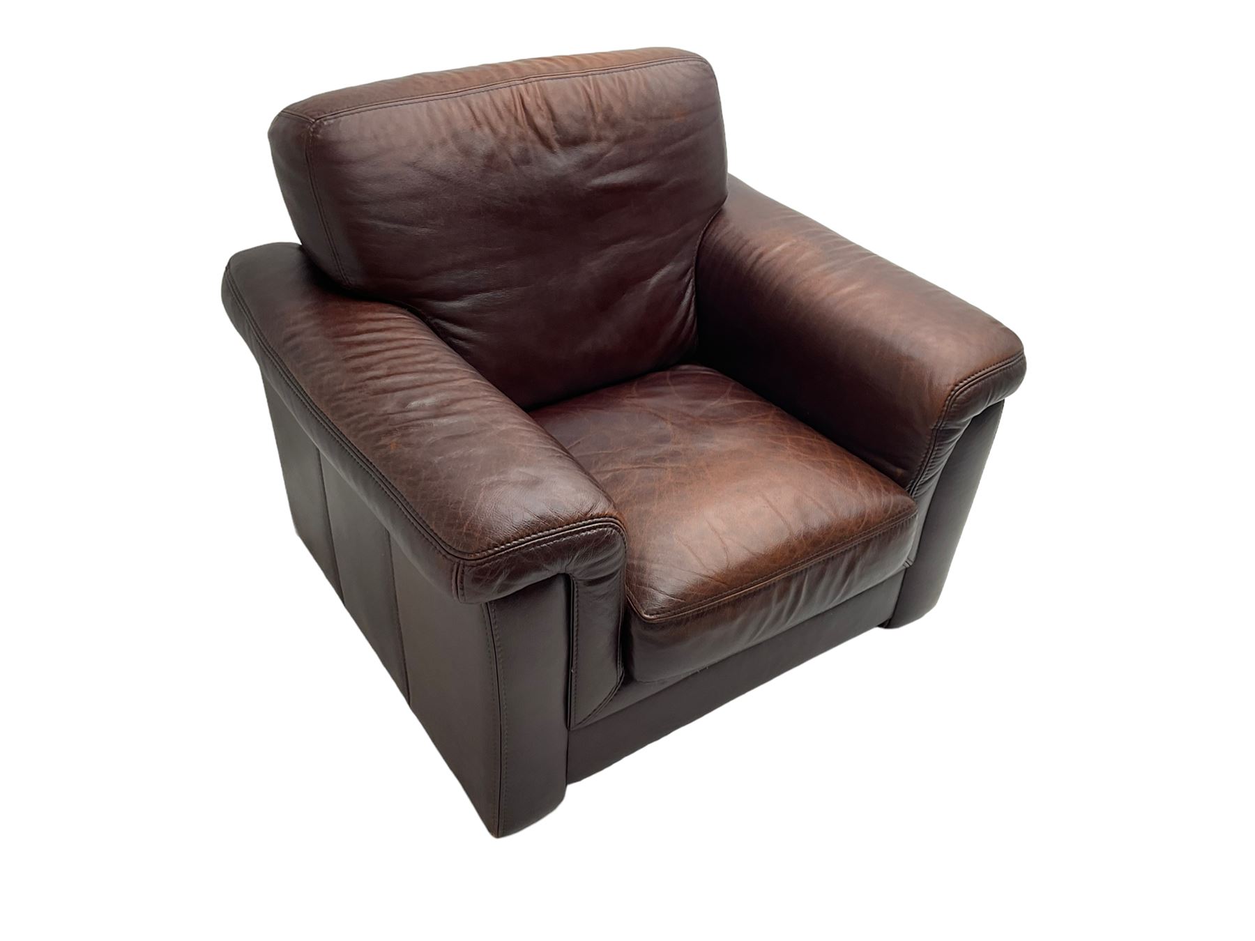 Large armchair upholstered in chocolate brown leather - Image 5 of 6