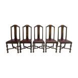 Set five 20th century oak high-back dining chairs
