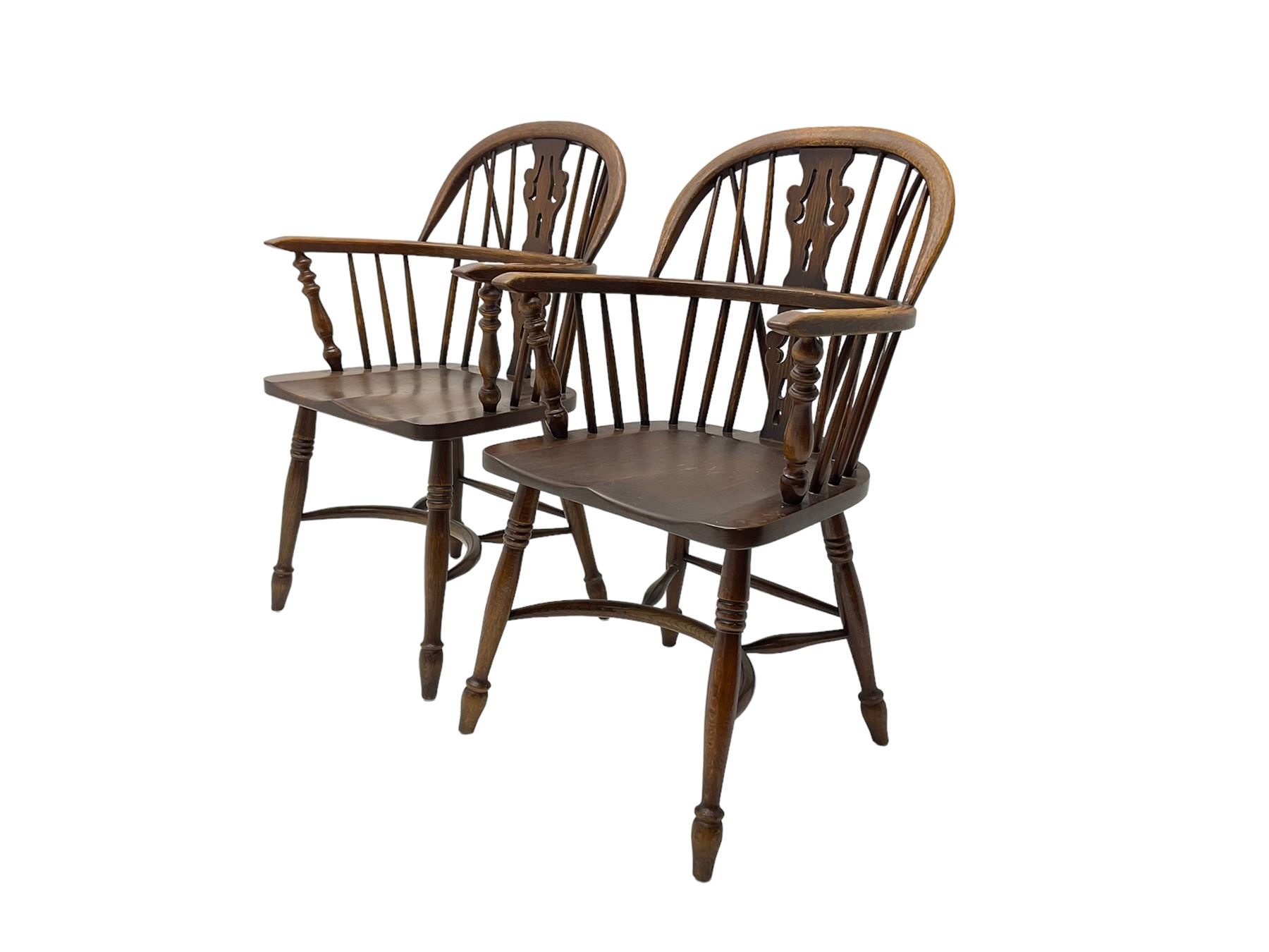 Pair late 20th century oak Windsor elbow chairs - Image 2 of 6