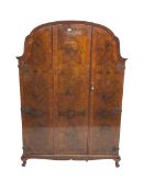 Early to mid-20th century burr walnut triple wardrobe