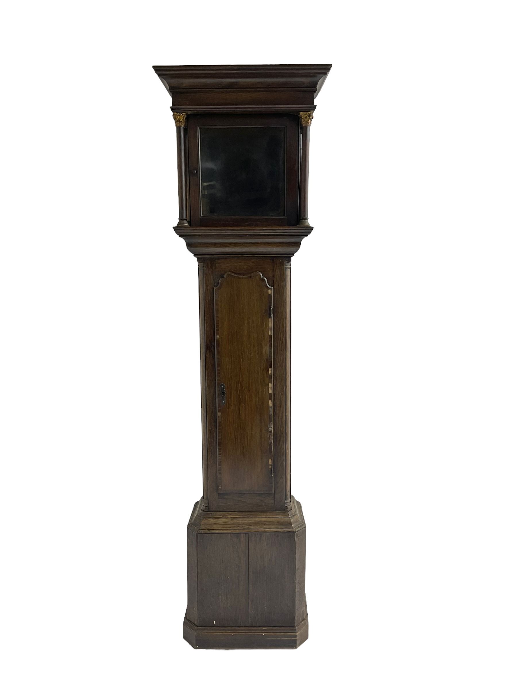 Mid 18th century - oak 30 hour longcase clock with a flat pediment and square hood door flanked by t - Image 2 of 5