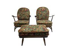 Ercol - pair of dark elm and beech easy chairs