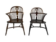 Pair elm Windsor armchairs