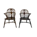 Pair elm Windsor armchairs