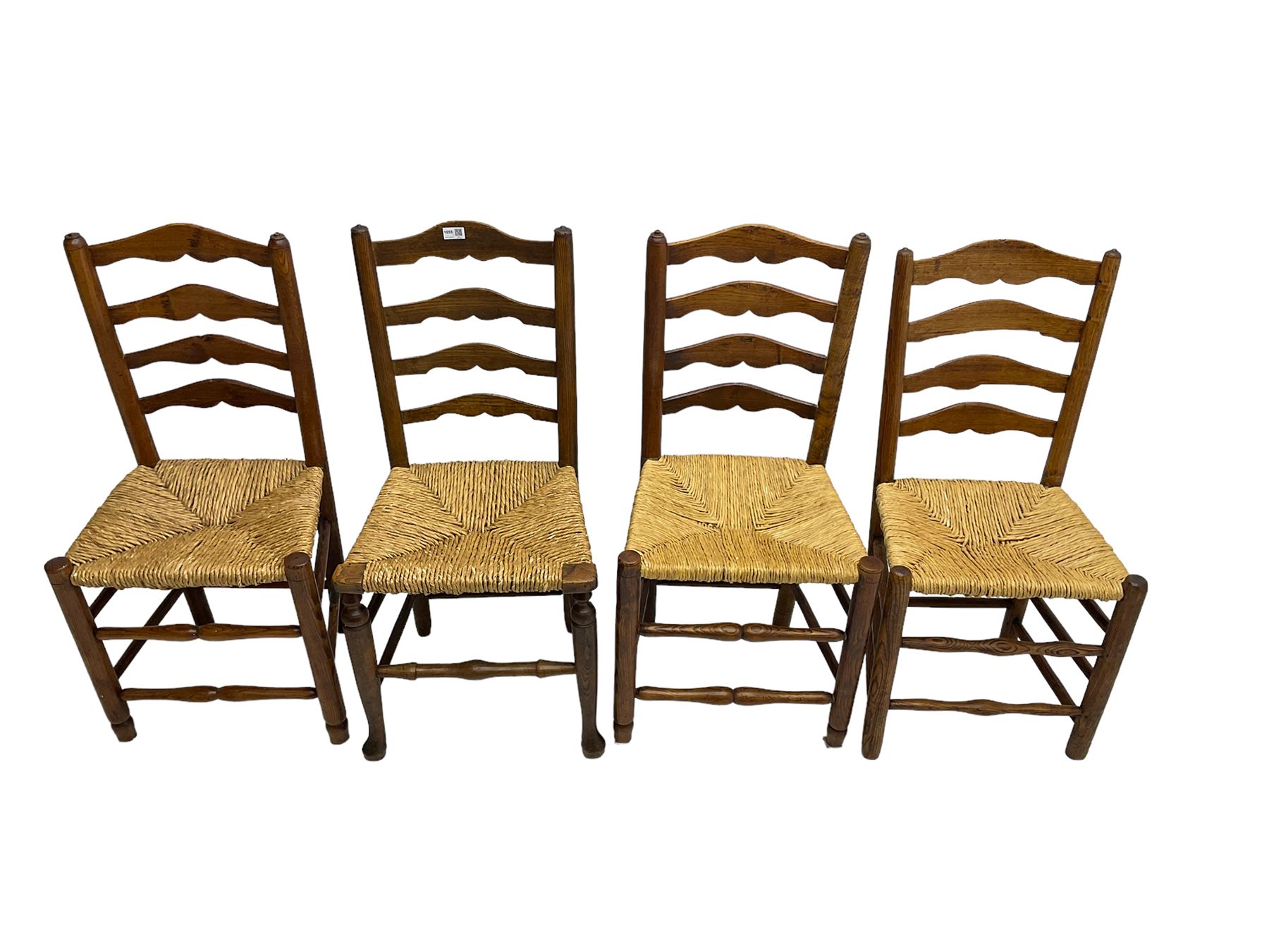 Harlequin set of nine country elm and beech chairs - pair 19th century spindle back carver armchairs - Image 11 of 13