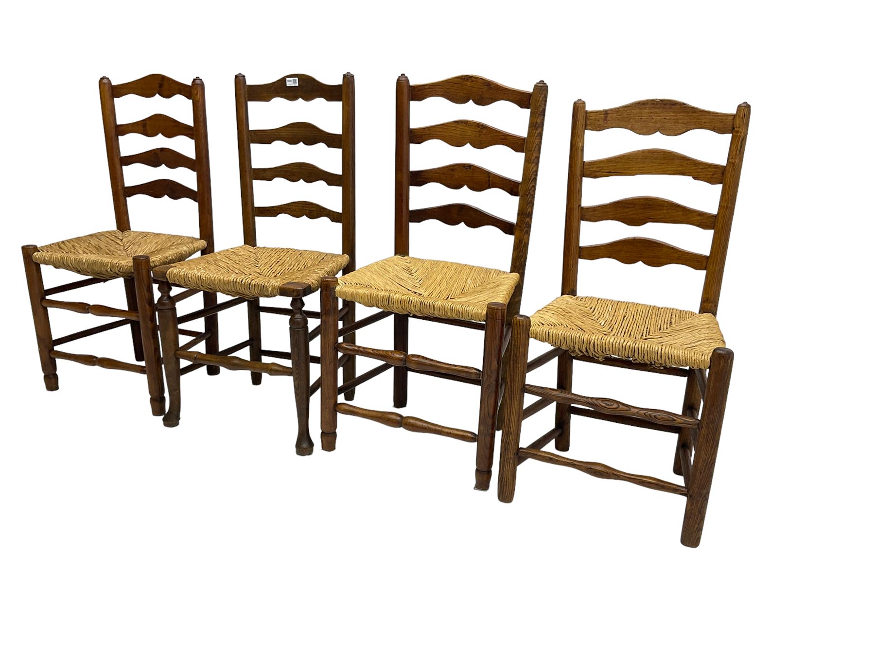 Harlequin set of nine country elm and beech chairs - pair 19th century spindle back carver armchairs - Image 8 of 13