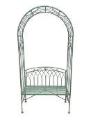 Washed green finish metal garden arbour bench