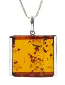 Silver square Baltic amber pendant necklace