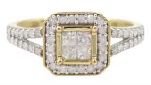 9ct gold vari-cut diamond square cluster ring
