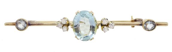 Early 20th century gold aquamarine and diamond brooch