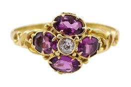 Victorian 15ct gold oval garnet and old cut diamond cluster ring