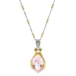 18ct white and yellow gold oval light pink sapphire and diamond pendant necklace