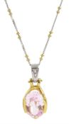 18ct white and yellow gold oval light pink sapphire and diamond pendant necklace