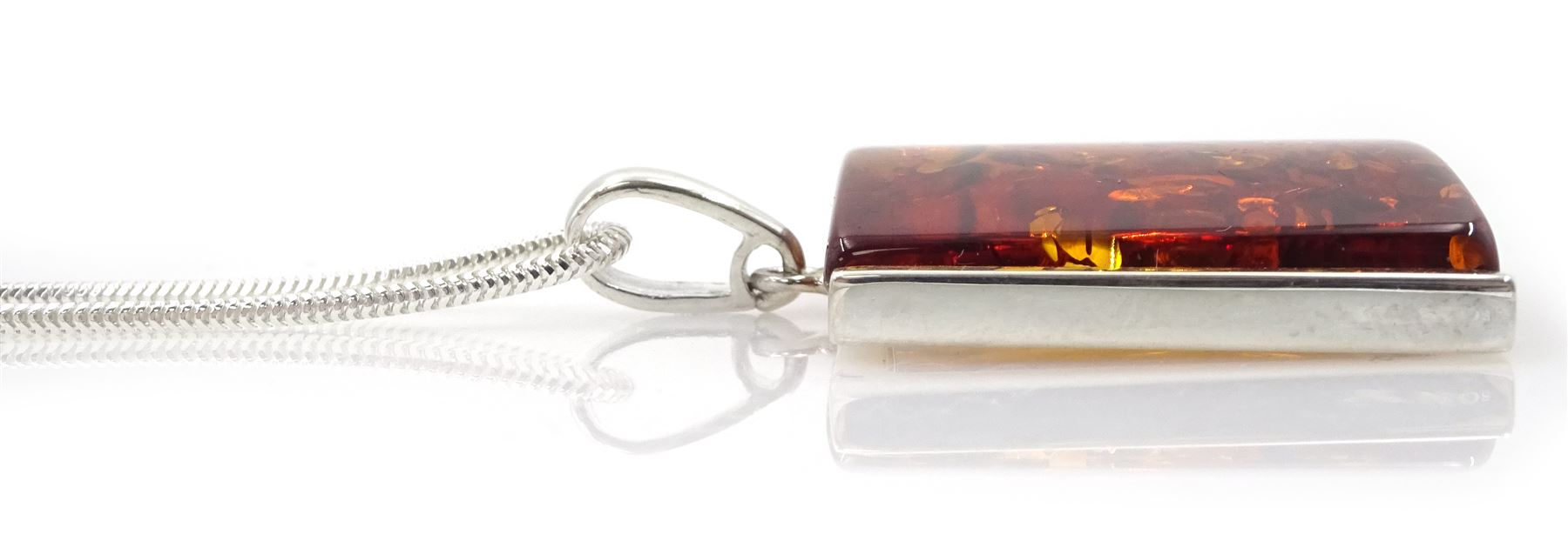Silver square Baltic amber pendant necklace - Image 2 of 2