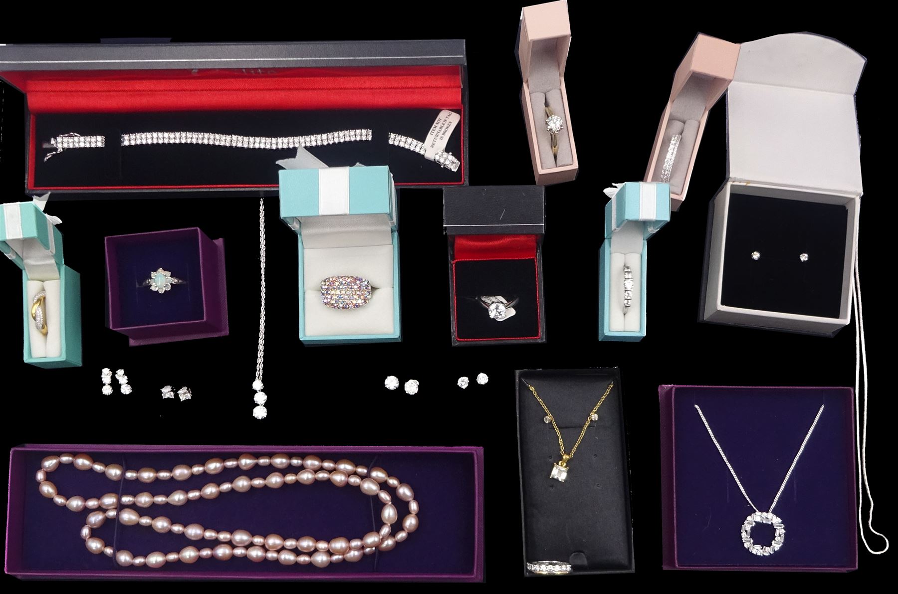 Collection of silver and silver-gilt stone set jewellery including bracelet