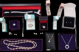 Collection of silver and silver-gilt stone set jewellery including bracelet