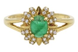 9ct gold cabochon emerald and white zircon cluster ring