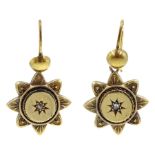 Pair of Victorian gold diamond chip flower pendant earrings