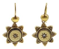 Pair of Victorian gold diamond chip flower pendant earrings