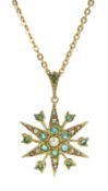 9ct gold emerald and pearl star pendant necklace