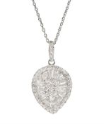 18ct white gold baguette and round brilliant cut diamond cluster pendant