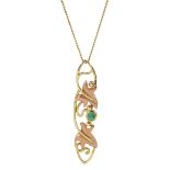 Clogau 9ct yellow and rose gold 'Lady of Caerphilly' cabochon emerald pendant necklace