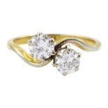 18ct gold two stone round brilliant cut diamond crossover ring