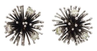 Pair of 18ct white gold round brilliant cut diamond starburst spike earrings